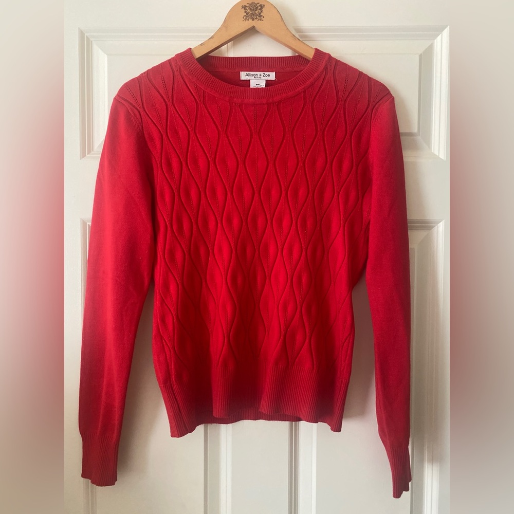 Allison + Zoe Red Knitted Rayon Blend Sweater Size PM